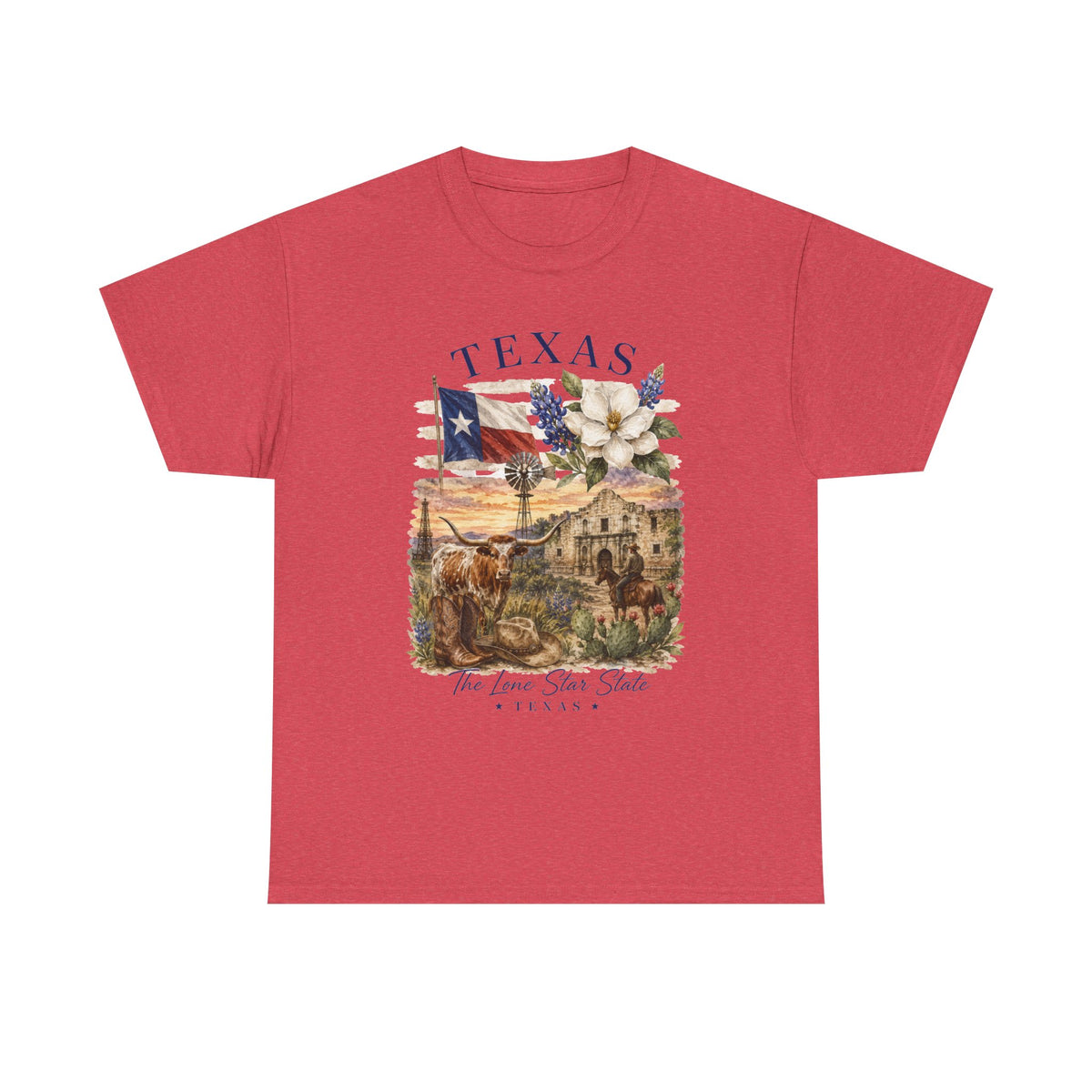 Texas Vintage Scenic T-Shirt — Lone Star Flag & Wildflower Graphic
