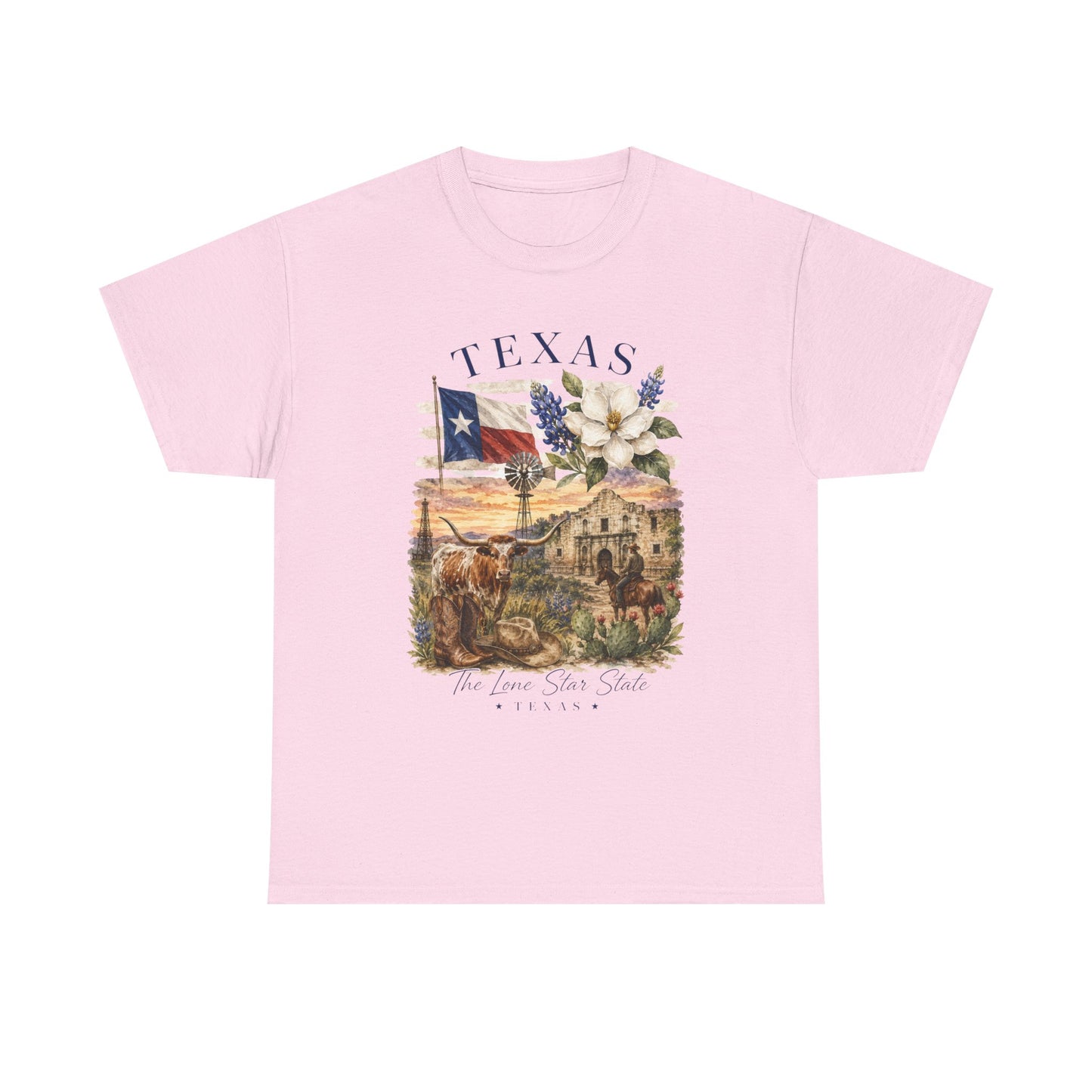 Texas Vintage Scenic T-Shirt — Lone Star & Wildflower Graphic