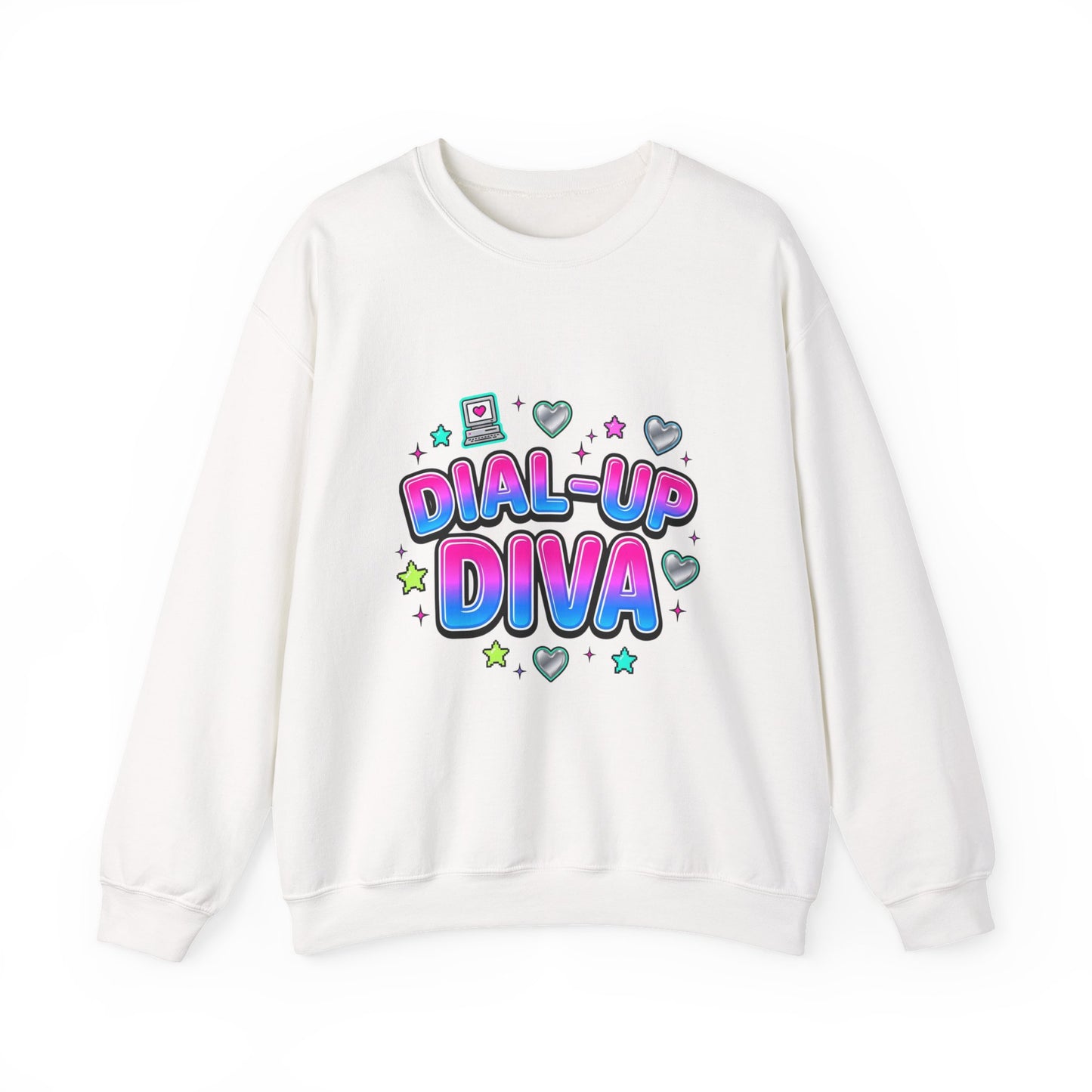 Dial-Up Diva Sweatshirt Y2K slogan, hot pink cyber nostalgia