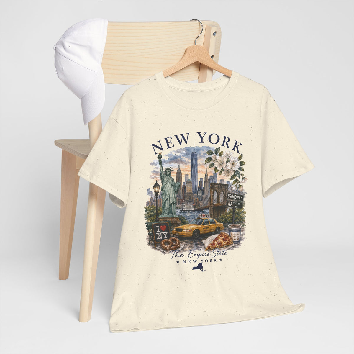 New York City Vintage Travel Tee — NYC Skyline, Yellow Cab & Landmark Collage