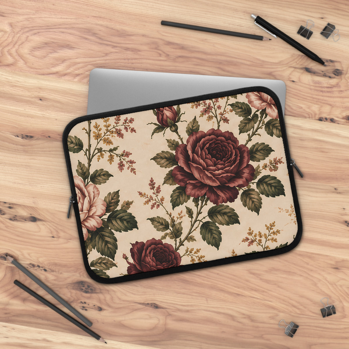 Southern Rose Floral Bookish Laptop Sleeve — Books & Blossoms Protective Case