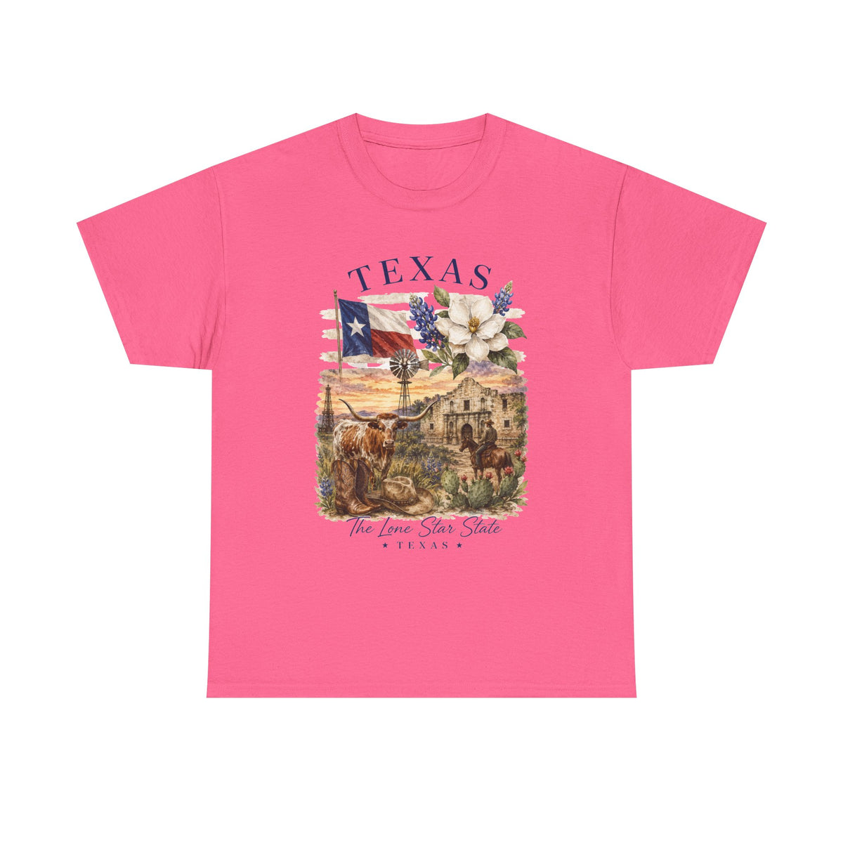 Texas Vintage Scenic T-Shirt — Lone Star Flag & Wildflower Graphic