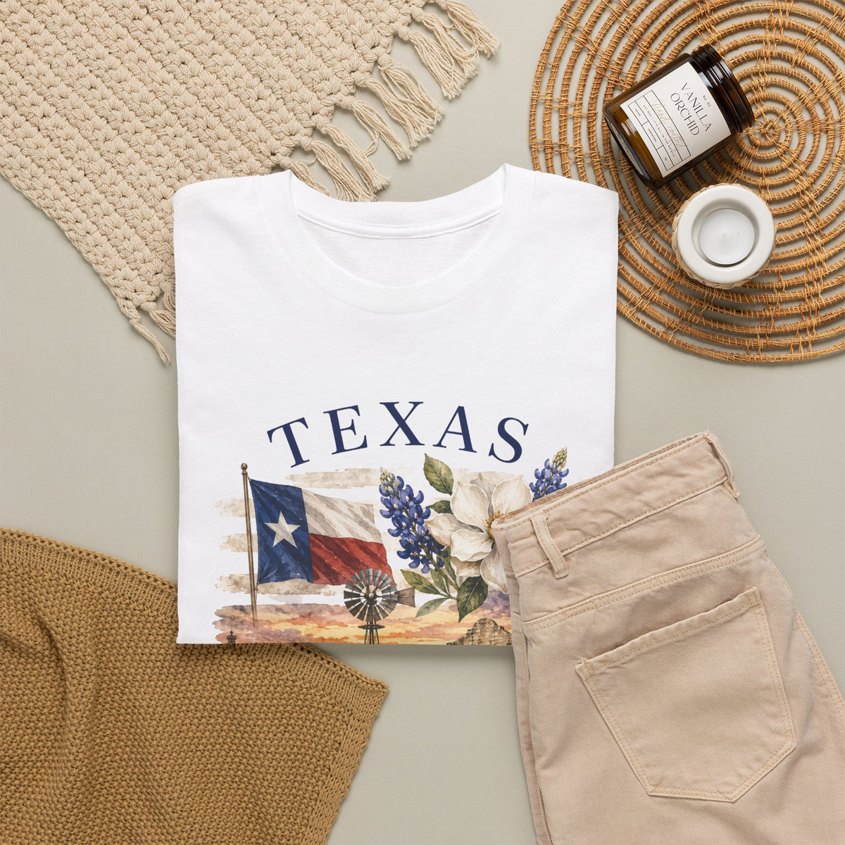 Texas Vintage Scenic T-Shirt — Lone Star Flag & Wildflower Graphic