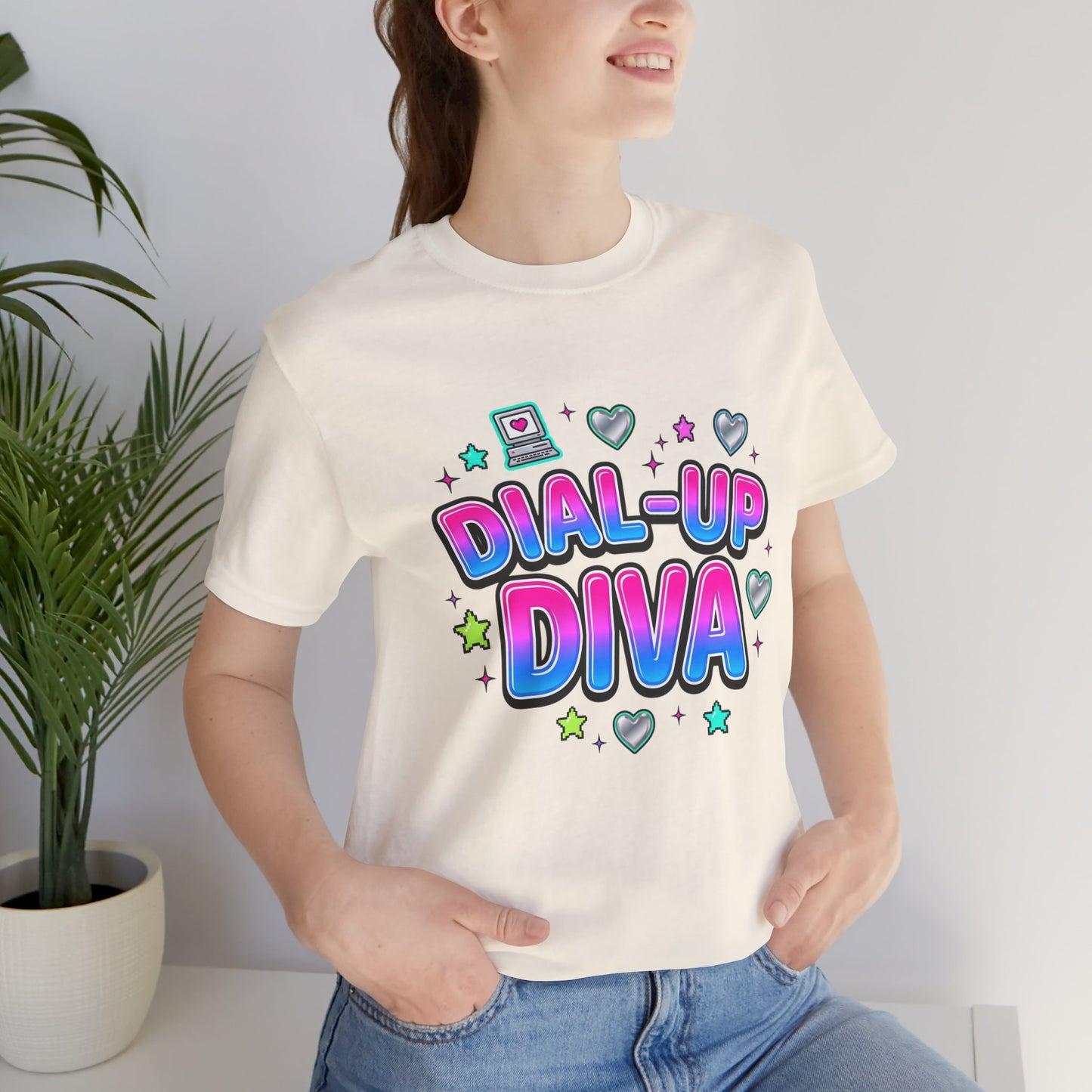 Dial-Up Diva Tee Y2K slogan, bubblegum pink cyber nostalgia