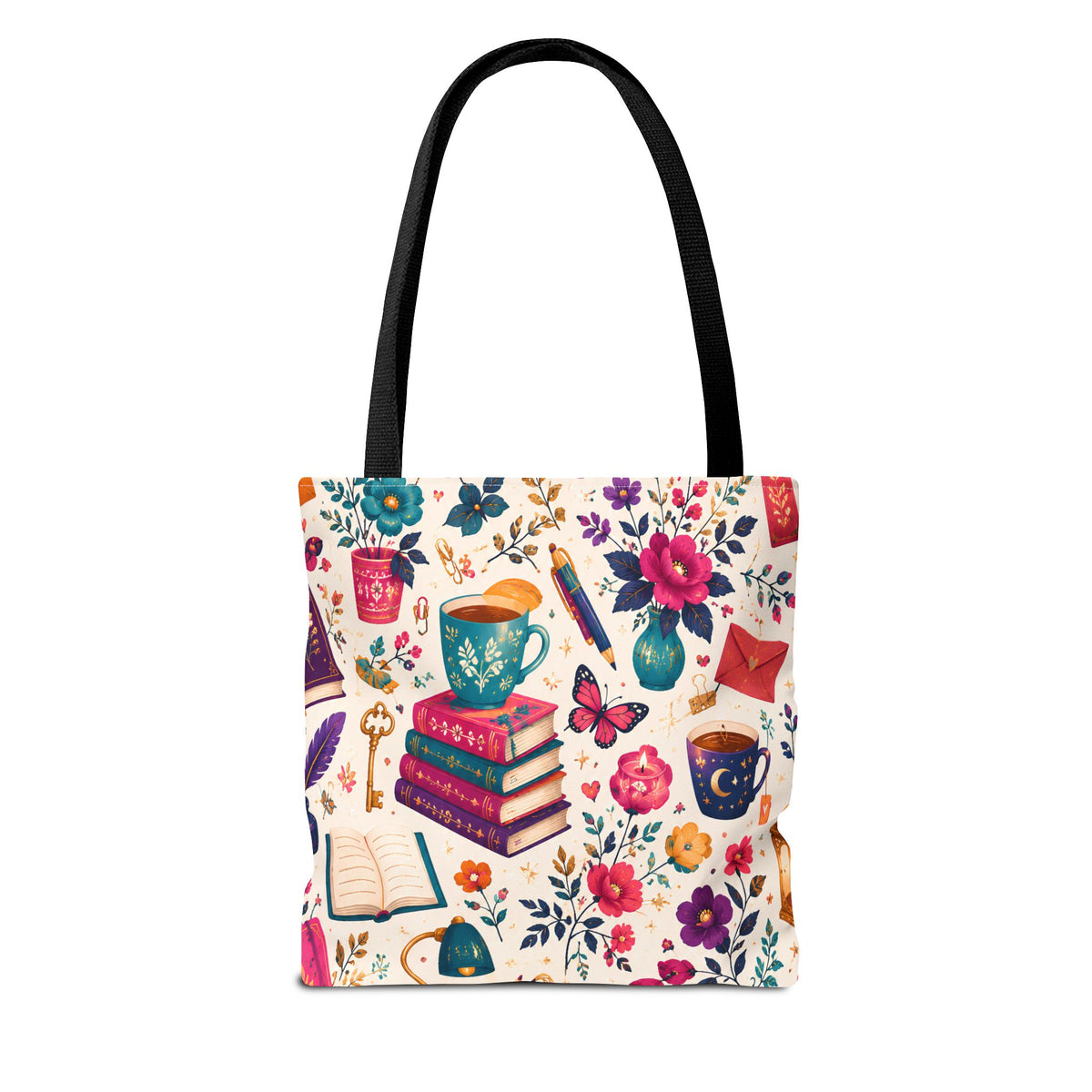 Whimsy & Wonder Floral Books Tote Bag — Vintage Garden Print AOP