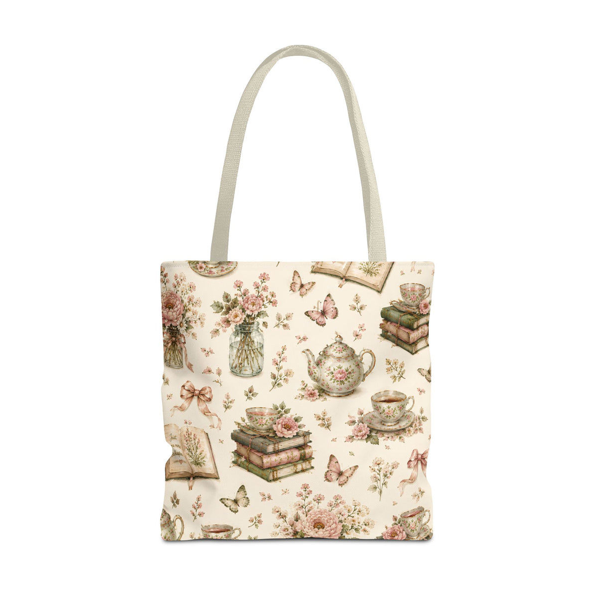 Tea & Pages Floral Books Tote Bag — Vintage Garden Print AOP