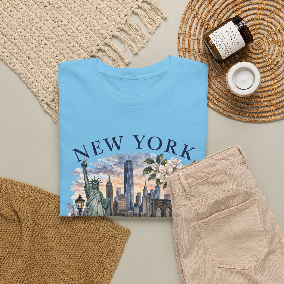 New York City Vintage Travel Tee — NYC Skyline, Yellow Cab & Landmark Collage