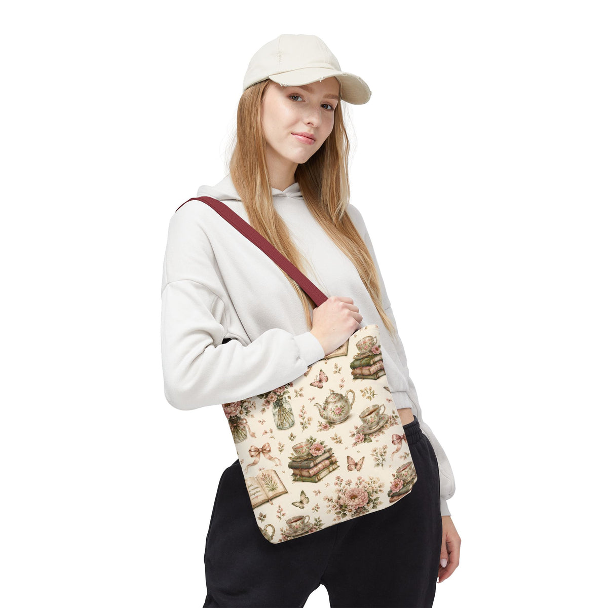 Tea & Pages Floral Books Tote Bag — Vintage Garden Print AOP