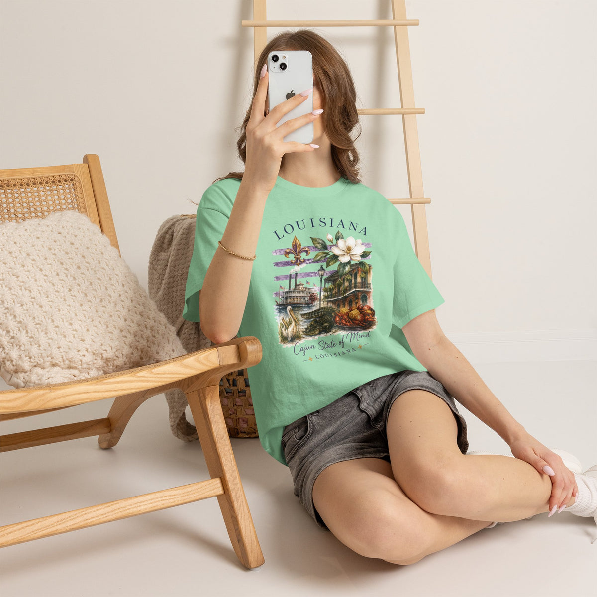 Louisiana Vintage Collage T-Shirt — Magnolia, Steamboat & Cajun Icons Tee