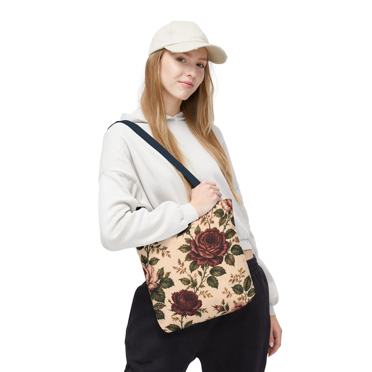Southern Rose Floral Books Tote Bag — Vintage Garden Print AOP