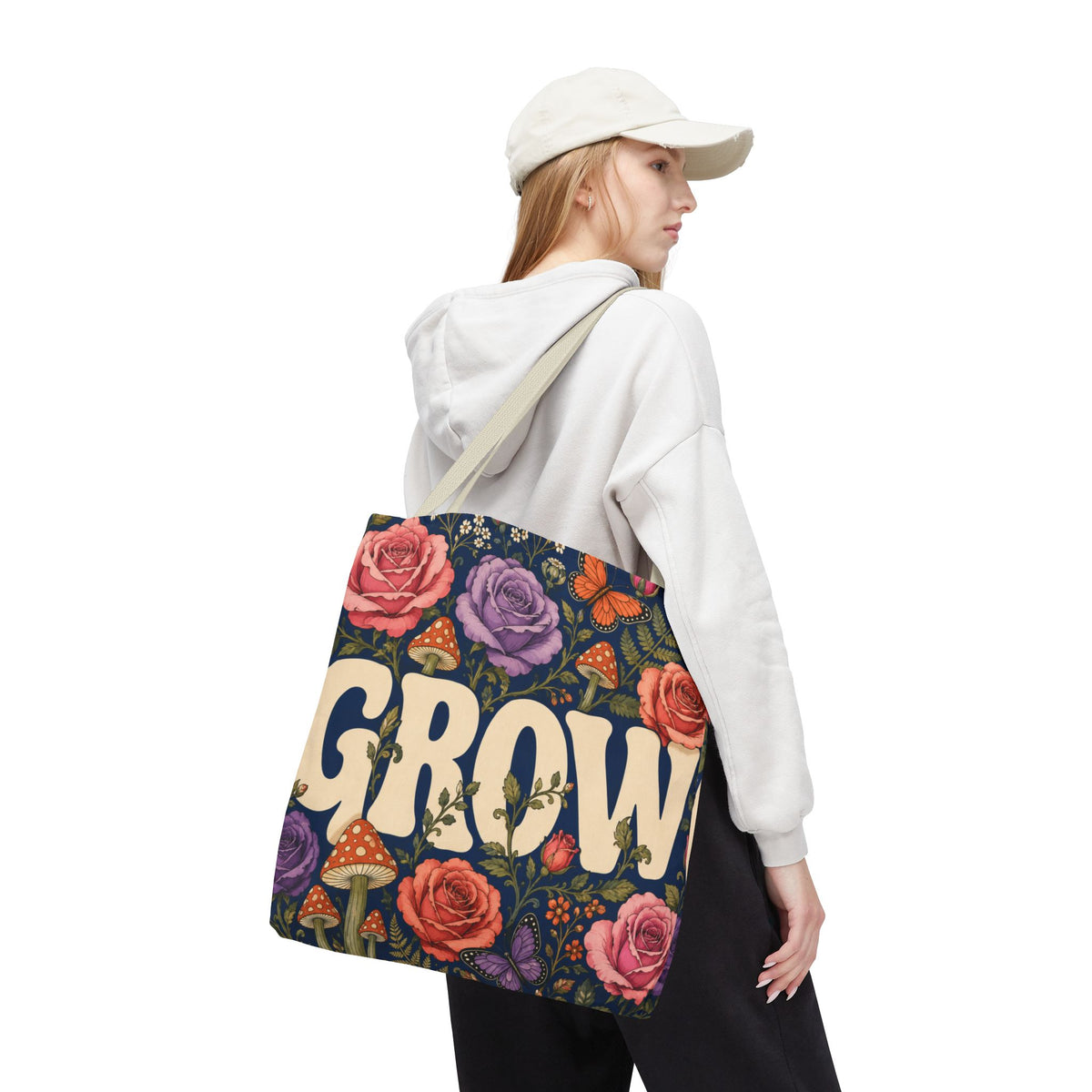 GROW Book Club Floral Books Tote Bag — Vintage Garden Print AOP