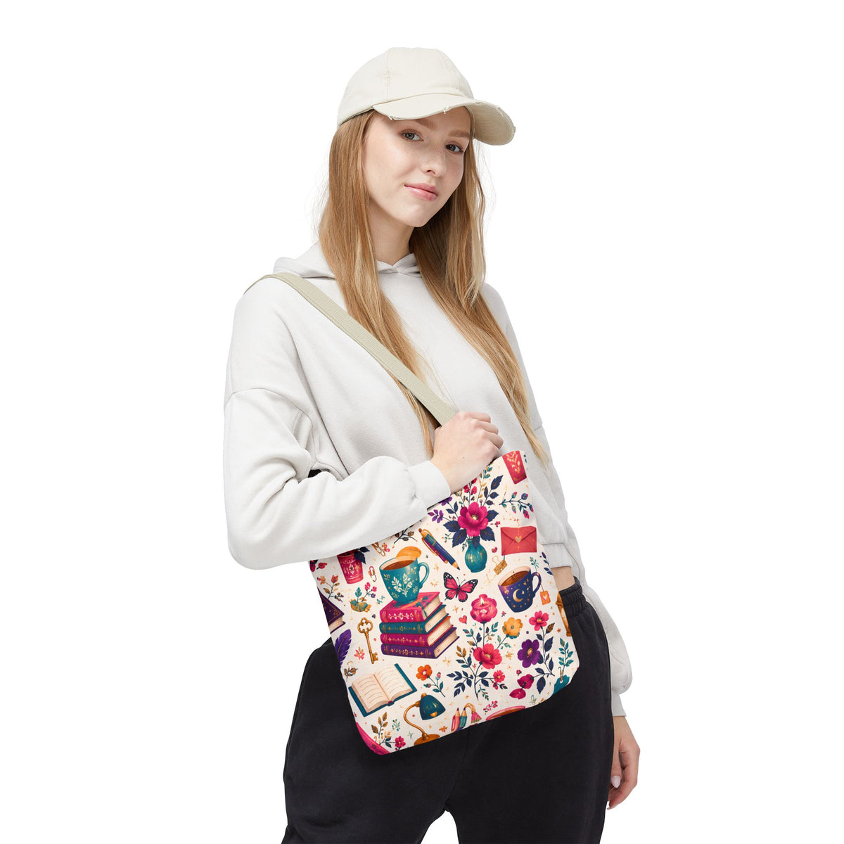 Whimsy & Wonder Floral Books Tote Bag — Vintage Garden Print AOP