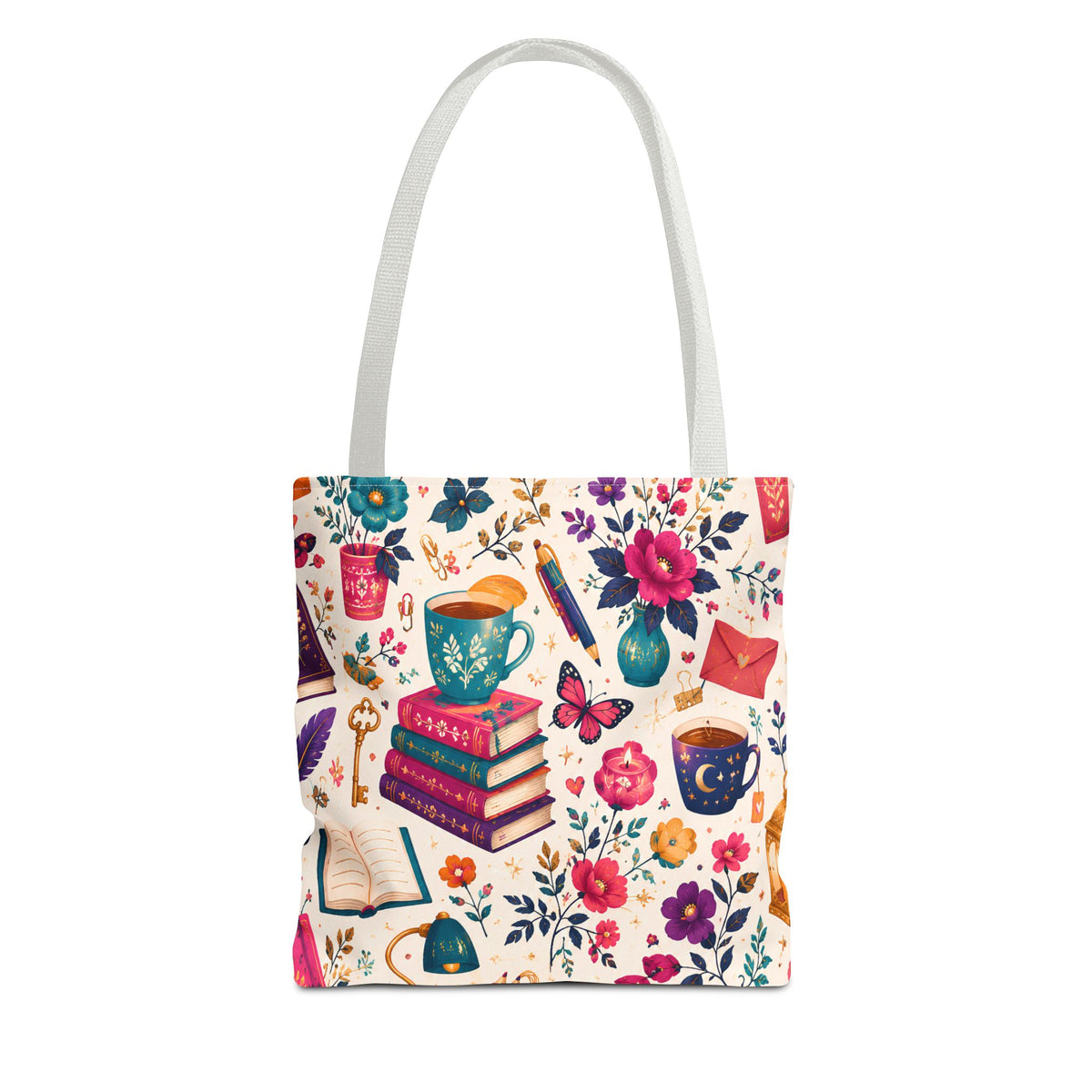 Whimsy & Wonder Floral Books Tote Bag — Vintage Garden Print AOP