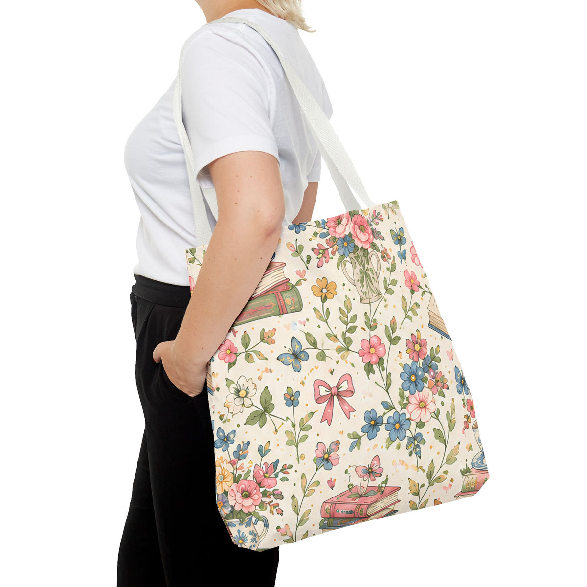 Bookish Blooms Floral Books Tote Bag — Vintage Garden Print AOP