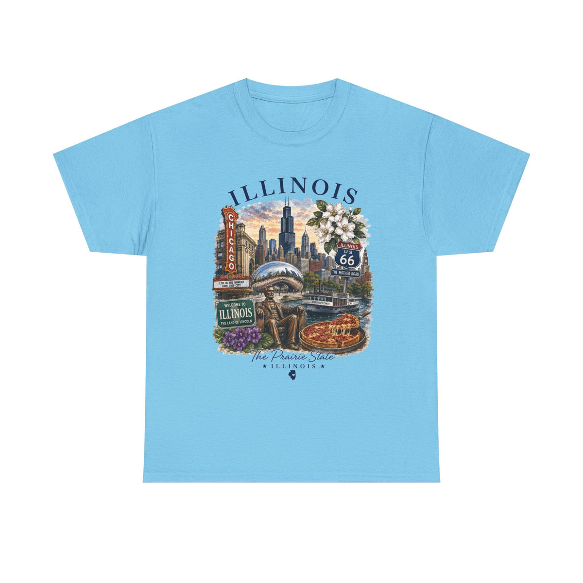 Illinois Vintage Travel T-Shirt — Chicago Route 66 Souvenir Tee
