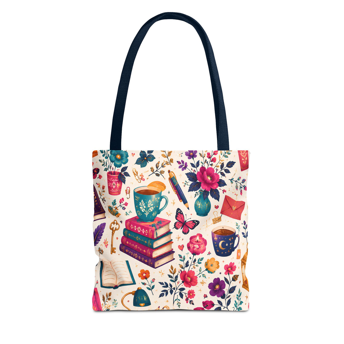 Whimsy & Wonder Floral Books Tote Bag — Vintage Garden Print AOP