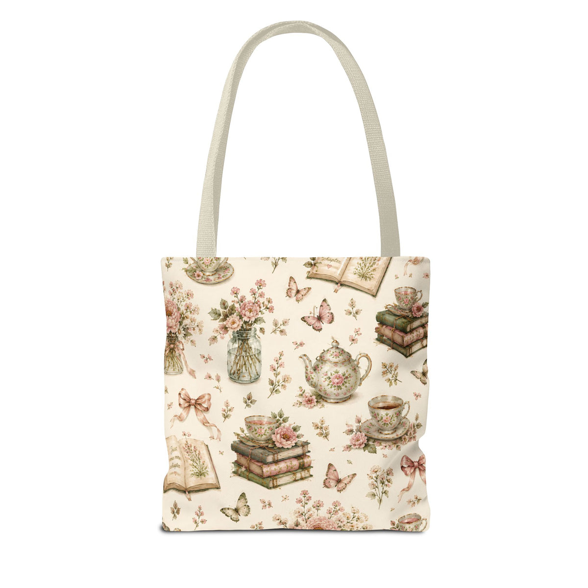Tea & Pages Floral Books Tote Bag — Vintage Garden Print AOP
