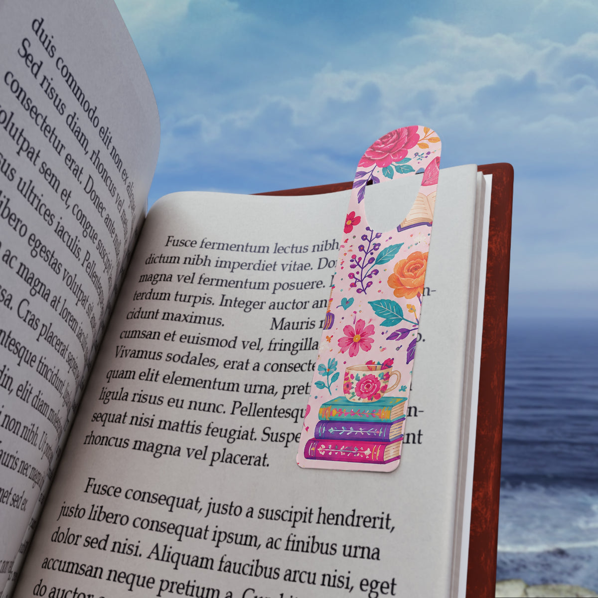 Enchanted Book Floral Tea Party Bookmark — Vintage Teacup & Blossom Metal Bookmark