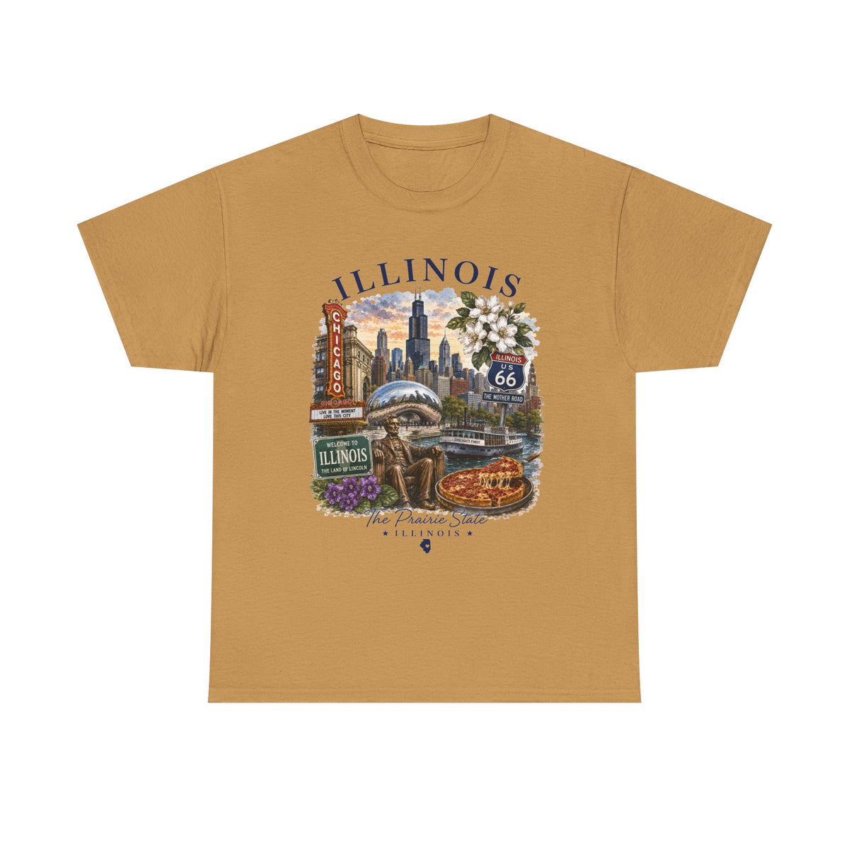 Illinois Vintage Travel T-Shirt — Chicago Route 66 Souvenir Tee