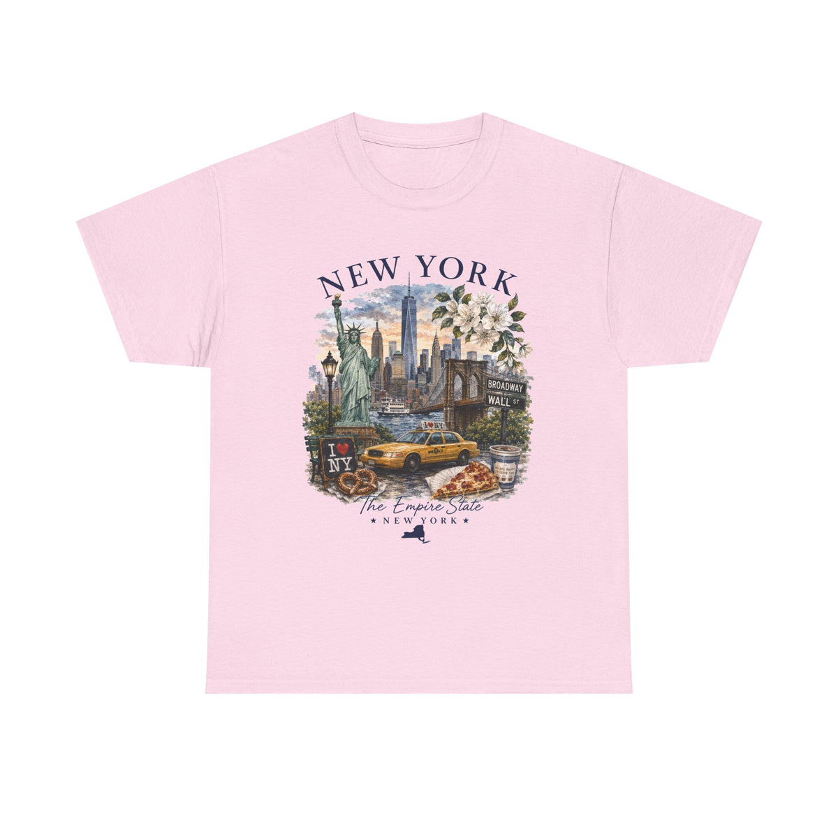 New York City Vintage Travel Tee — NYC Skyline, Yellow Cab & Landmark Collage