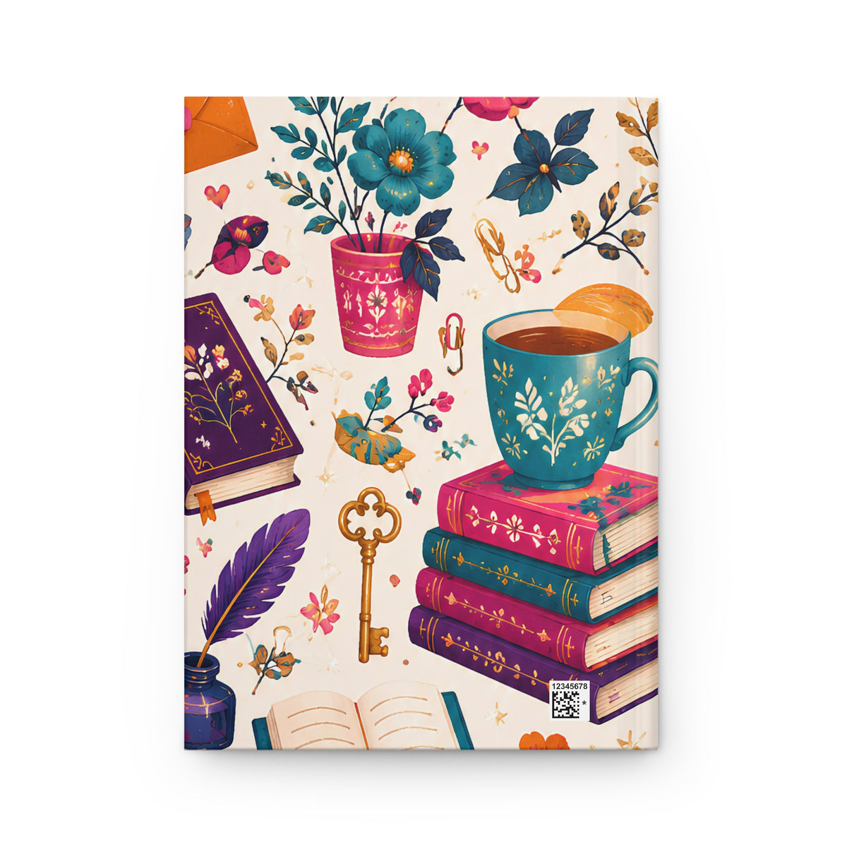 Whimsy & Wonder Floral Tea & Books Hardcover Journal — Vintage Botanical Notebook