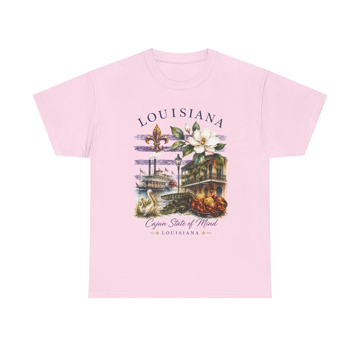 Louisiana Vintage Collage T-Shirt — Magnolia, Steamboat & Cajun Icons Tee
