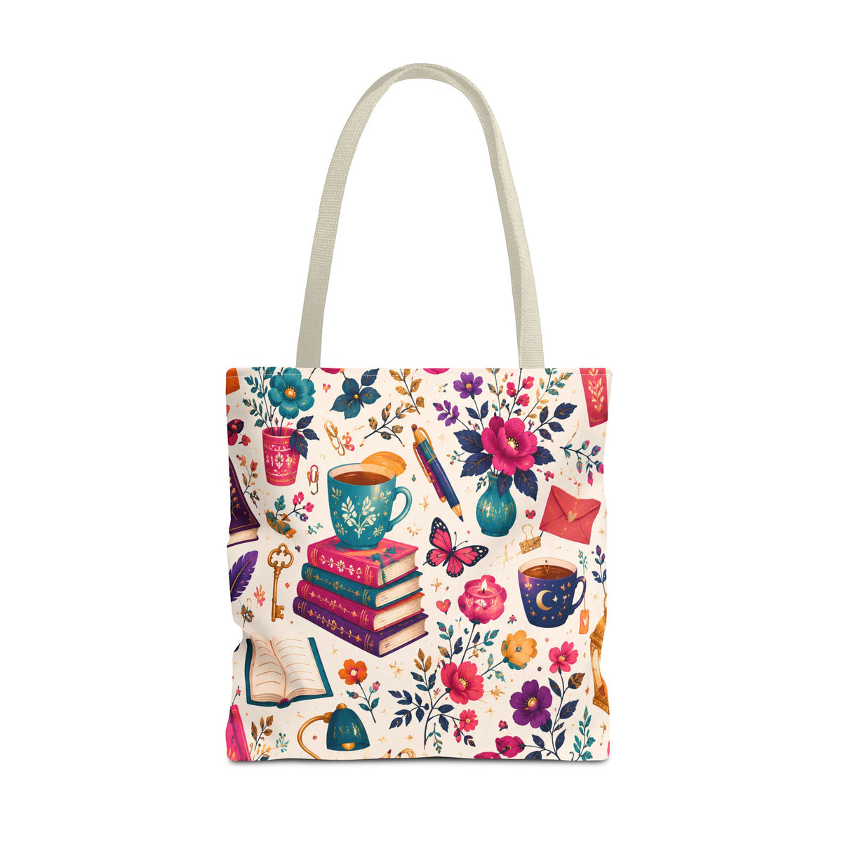 Whimsy & Wonder Floral Books Tote Bag — Vintage Garden Print AOP