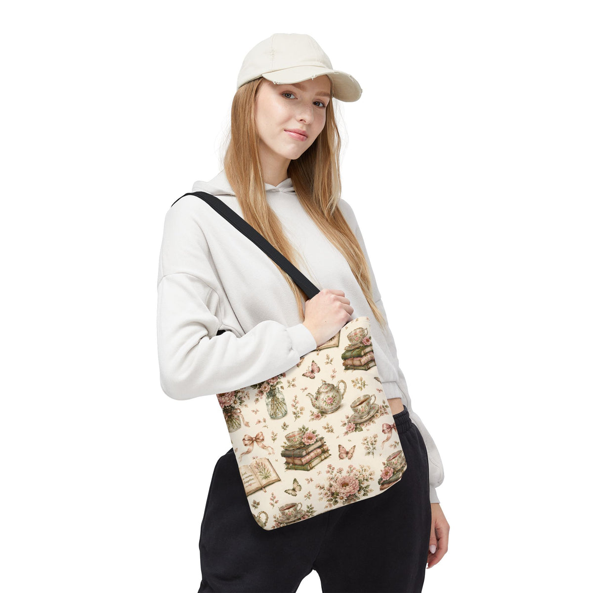 Tea & Pages Floral Books Tote Bag — Vintage Garden Print AOP