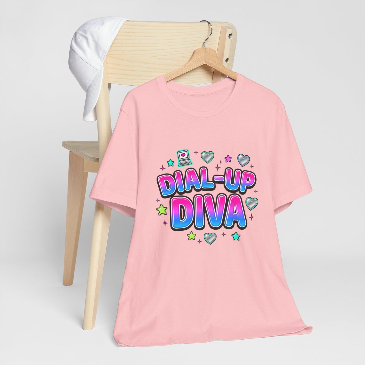 Dial-Up Diva Tee Y2K slogan, bubblegum pink cyber nostalgia