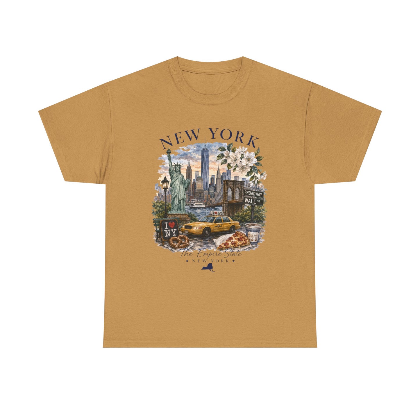 New York City Vintage Travel Tee — NYC Skyline, Yellow Cab & Landmark Collage