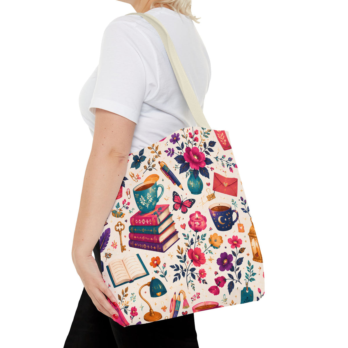 Whimsy & Wonder Floral Books Tote Bag — Vintage Garden Print AOP