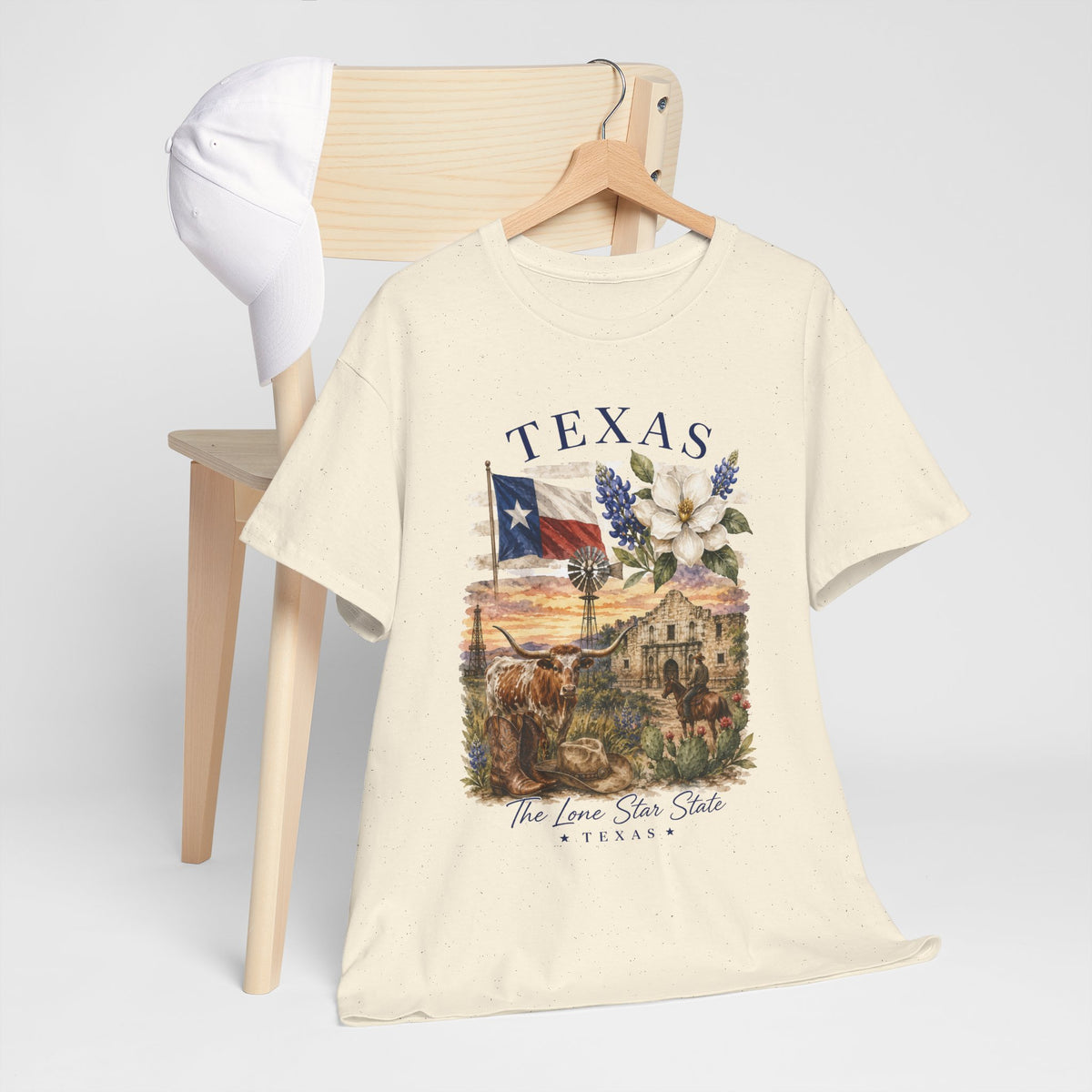 Texas Vintage Scenic T-Shirt — Lone Star Flag & Wildflower Graphic