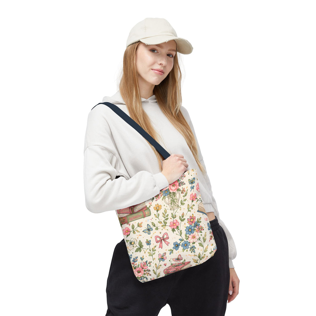 Bookish Blooms Floral Books Tote Bag — Vintage Garden Print AOP