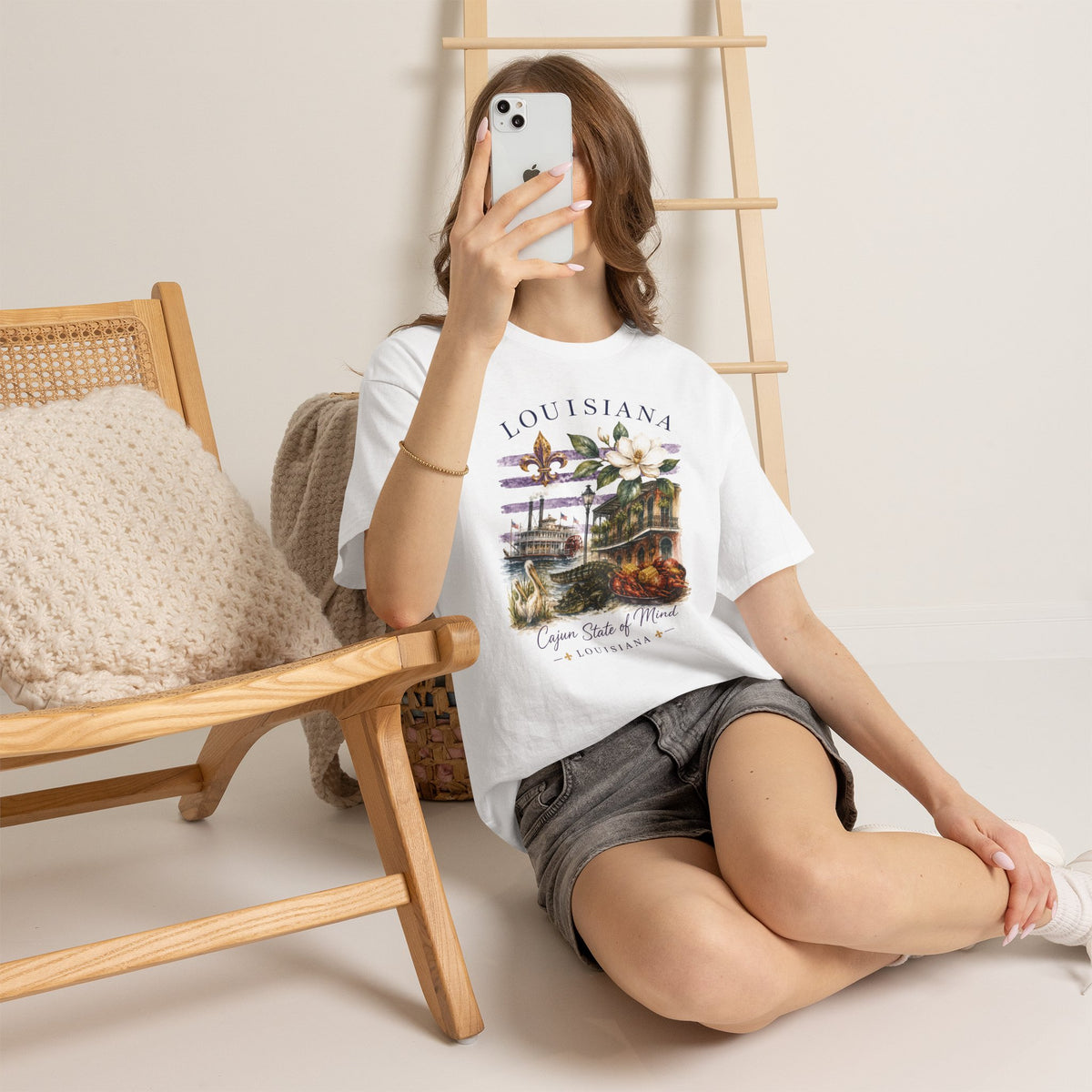 Louisiana Vintage Collage T-Shirt — Magnolia, Steamboat & Cajun Icons Tee