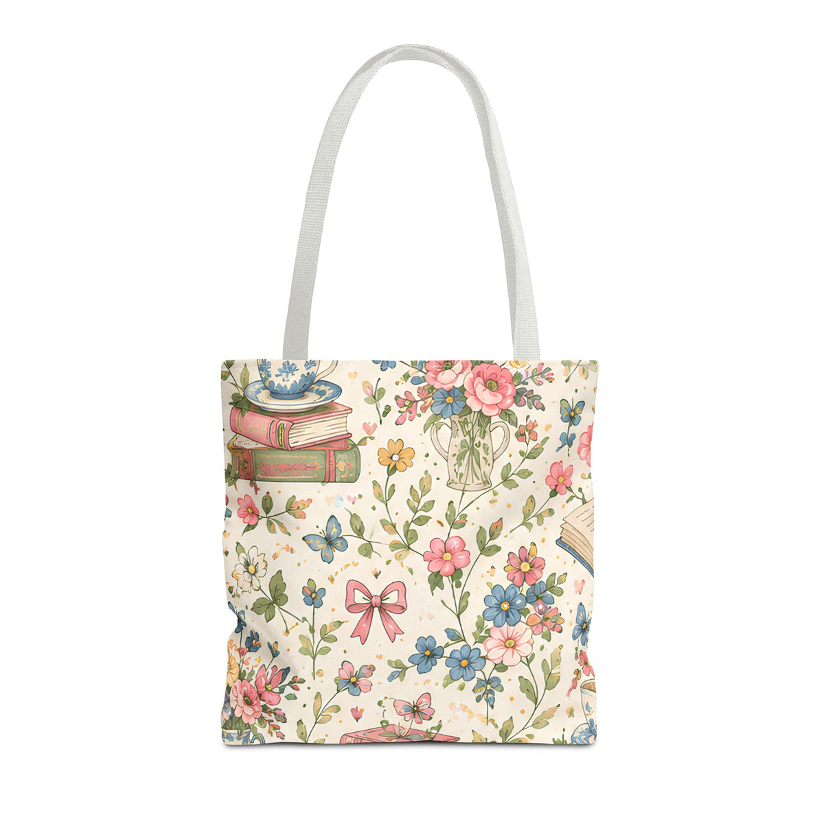 Bookish Blooms Floral Books Tote Bag — Vintage Garden Print AOP