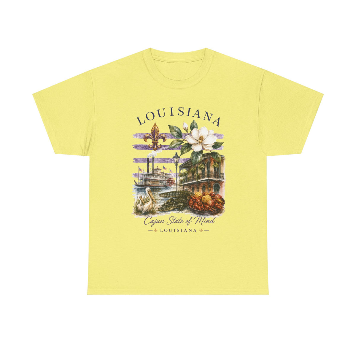 Louisiana Vintage Collage T-Shirt — Magnolia, Steamboat & Cajun Icons Tee