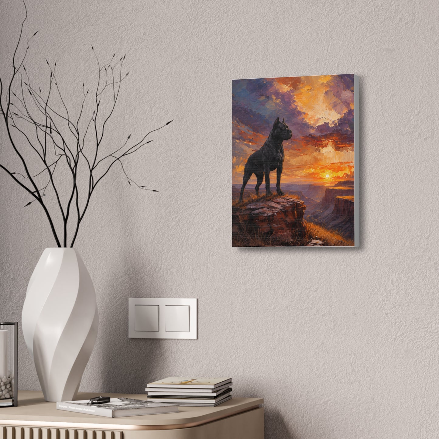 Black Cane Corso Sunset Canyon Wall Art