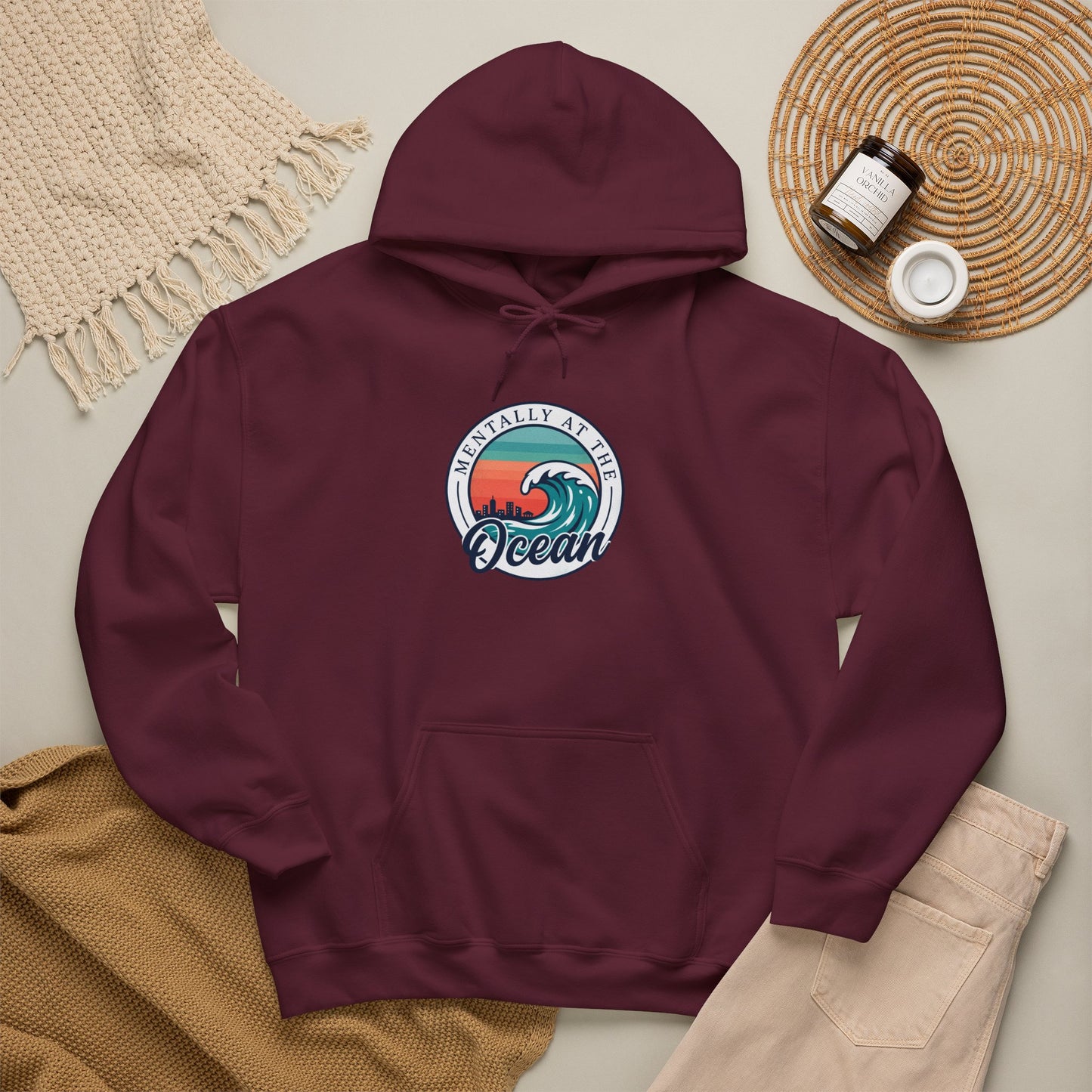 Ocean Waves Logo Hoodie | coastal aesthetic, sea breeze, pastel blue