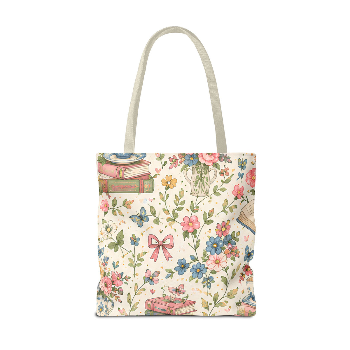 Bookish Blooms Floral Books Tote Bag — Vintage Garden Print AOP