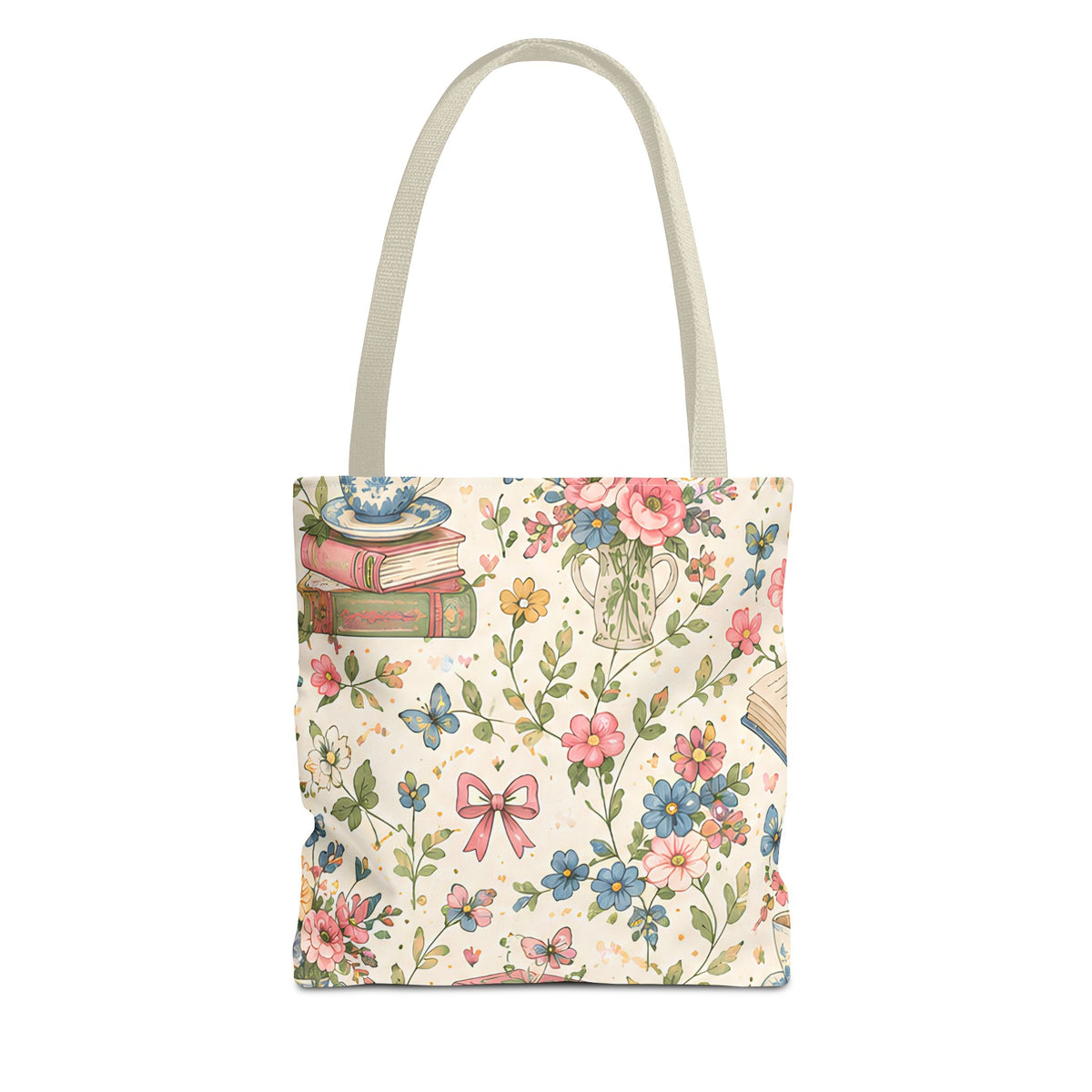 Bookish Blooms Floral Books Tote Bag — Vintage Garden Print AOP