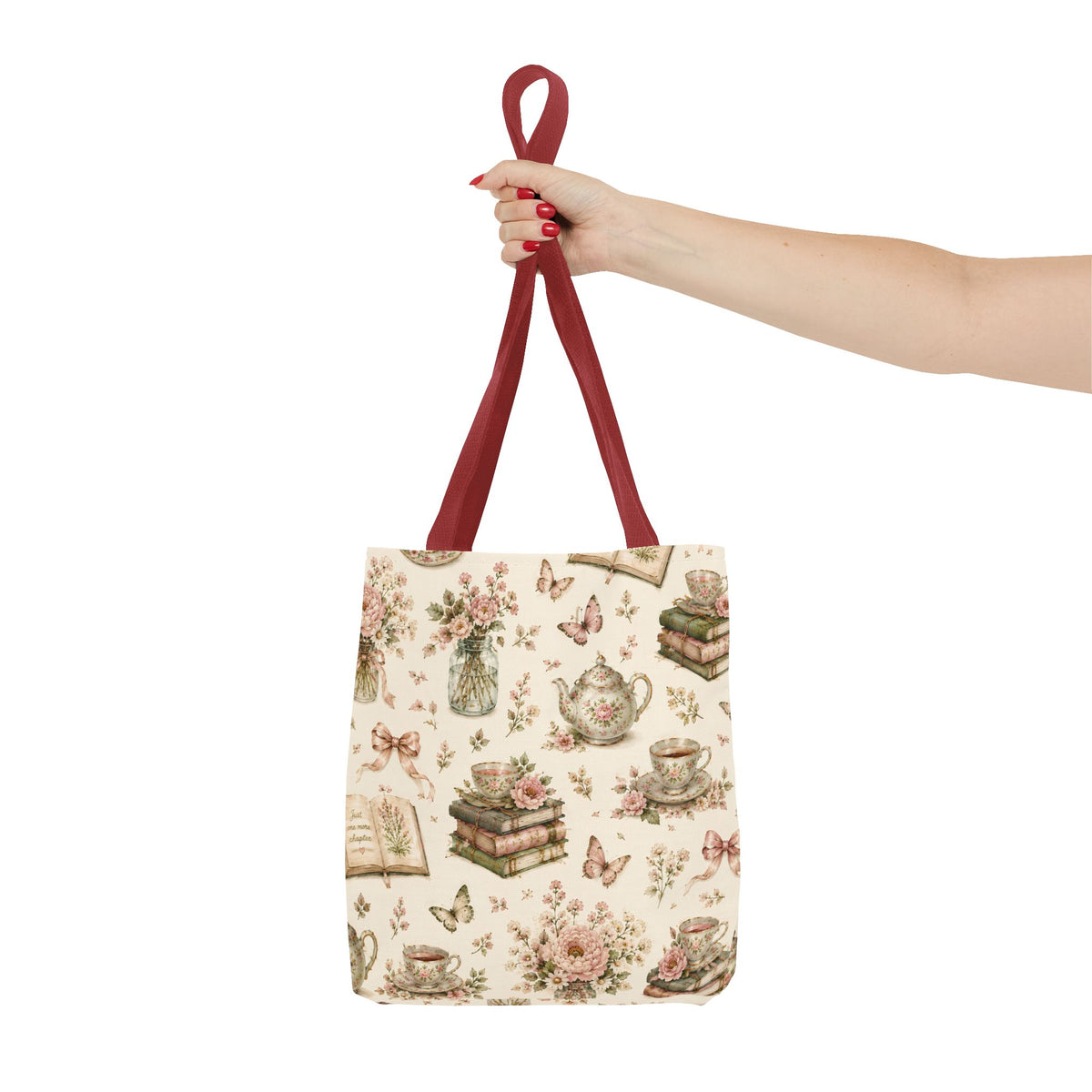 Tea & Pages Floral Books Tote Bag — Vintage Garden Print AOP