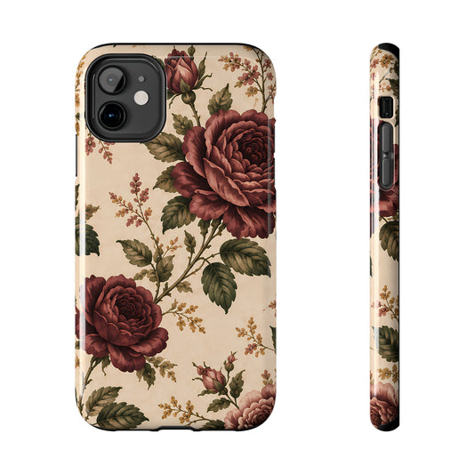 Southern Rose Floral Tea & Books Tough Phone Case — Vintage Cottagecore Floral Pattern