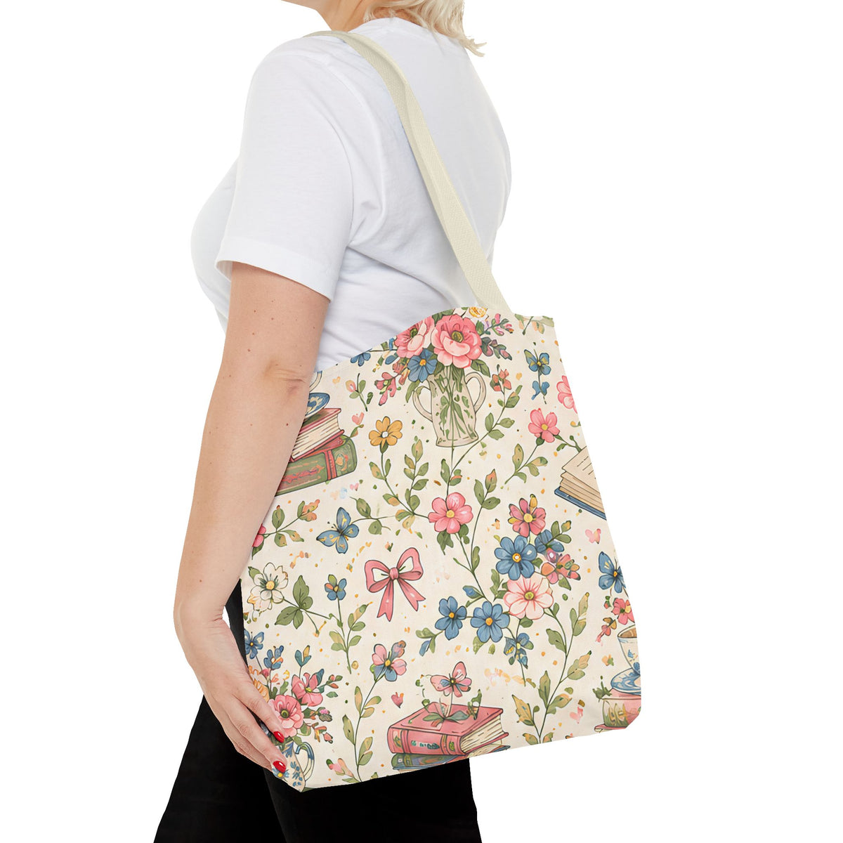 Bookish Blooms Floral Books Tote Bag — Vintage Garden Print AOP