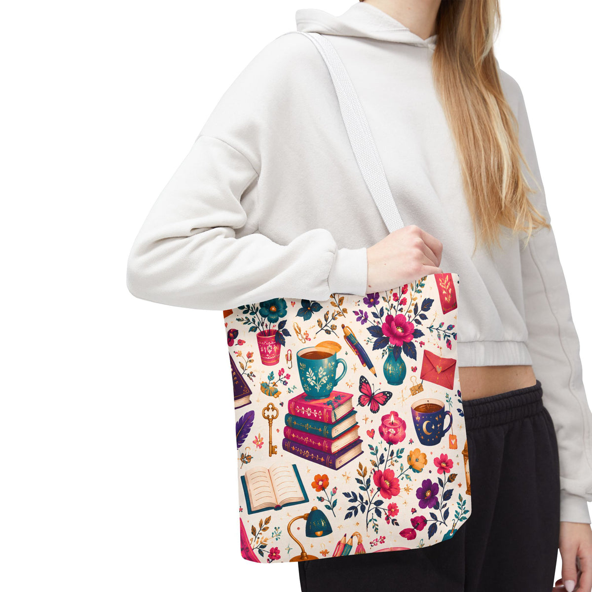 Whimsy & Wonder Floral Books Tote Bag — Vintage Garden Print AOP