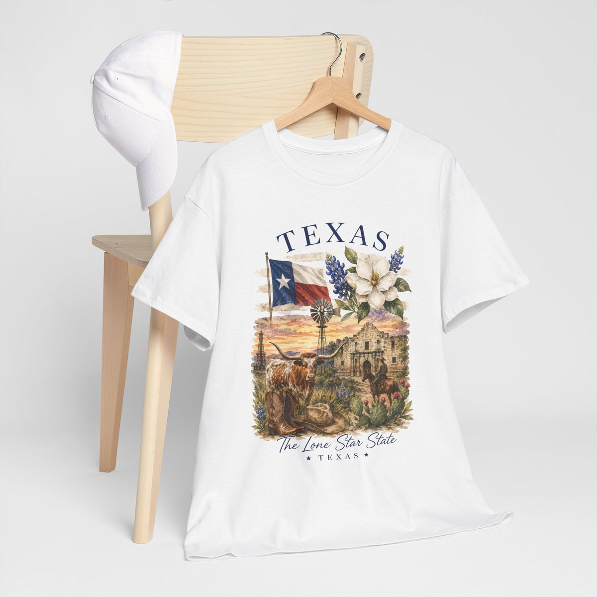 Texas Vintage Scenic T-Shirt — Lone Star Flag & Wildflower Graphic