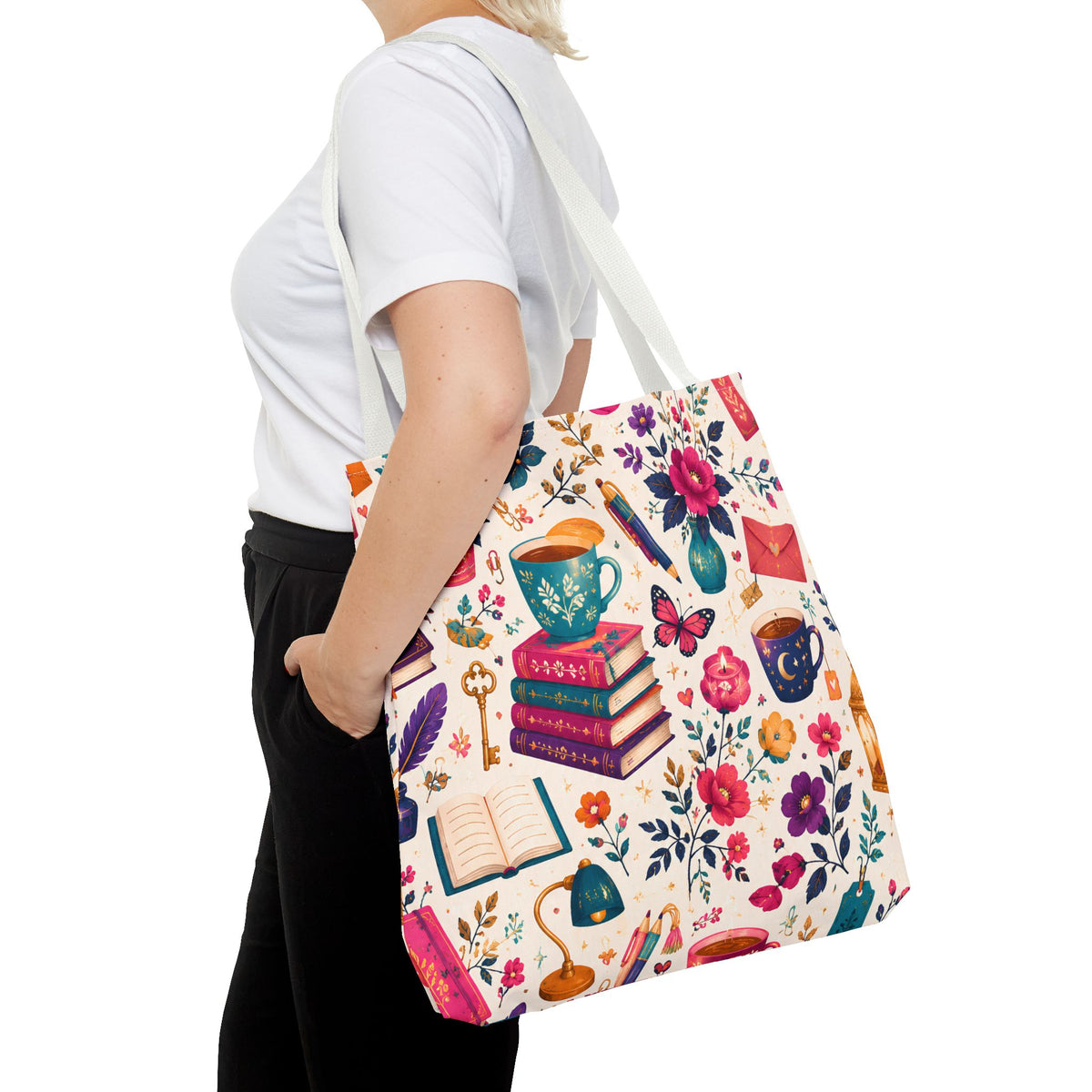 Whimsy & Wonder Floral Books Tote Bag — Vintage Garden Print AOP
