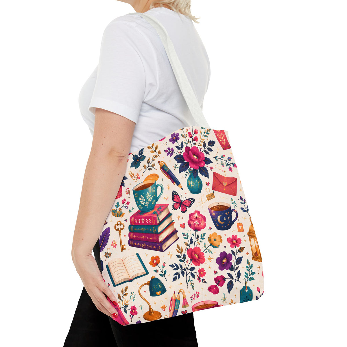 Whimsy & Wonder Floral Books Tote Bag — Vintage Garden Print AOP