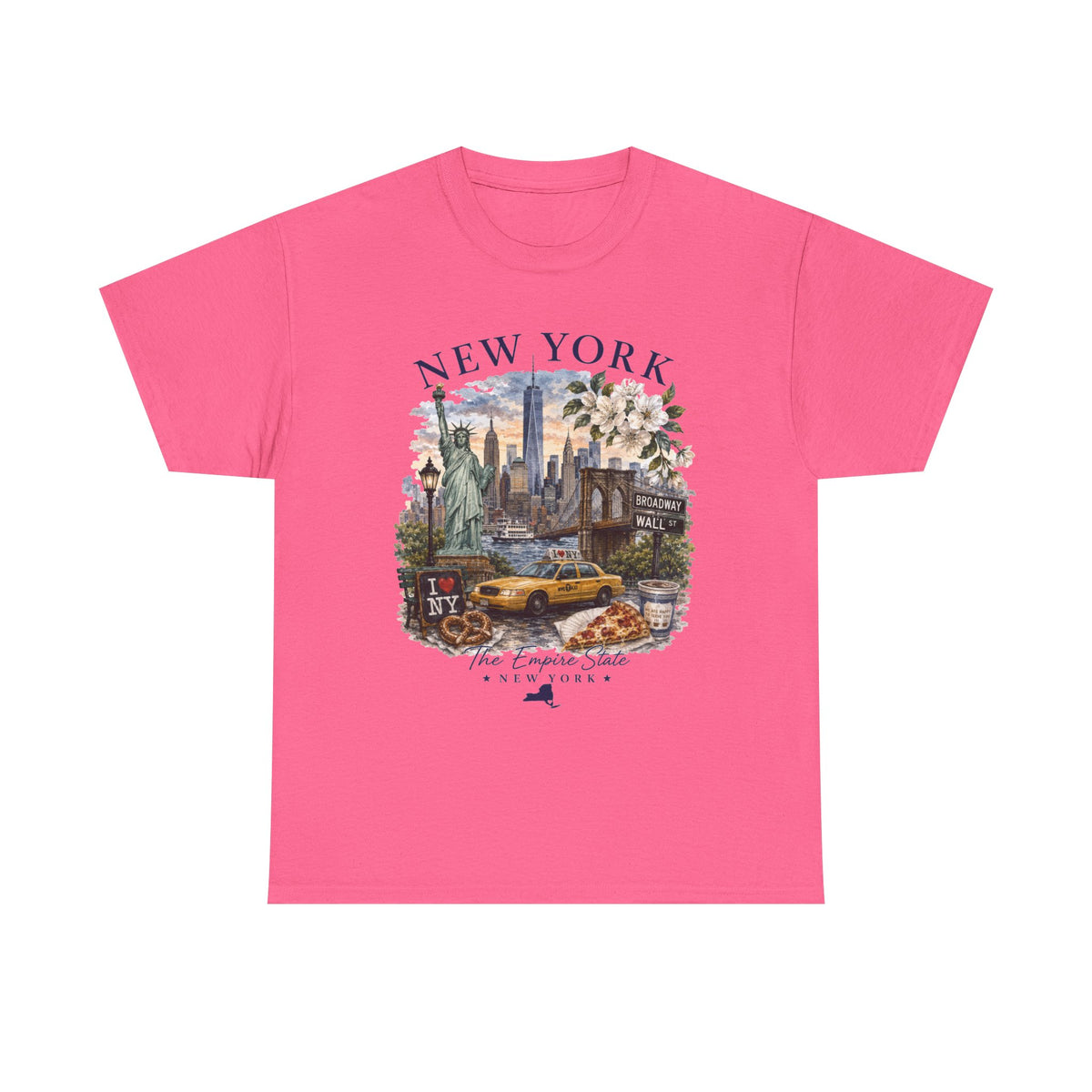 New York City Vintage Travel Tee — NYC Skyline, Yellow Cab & Landmark Collage
