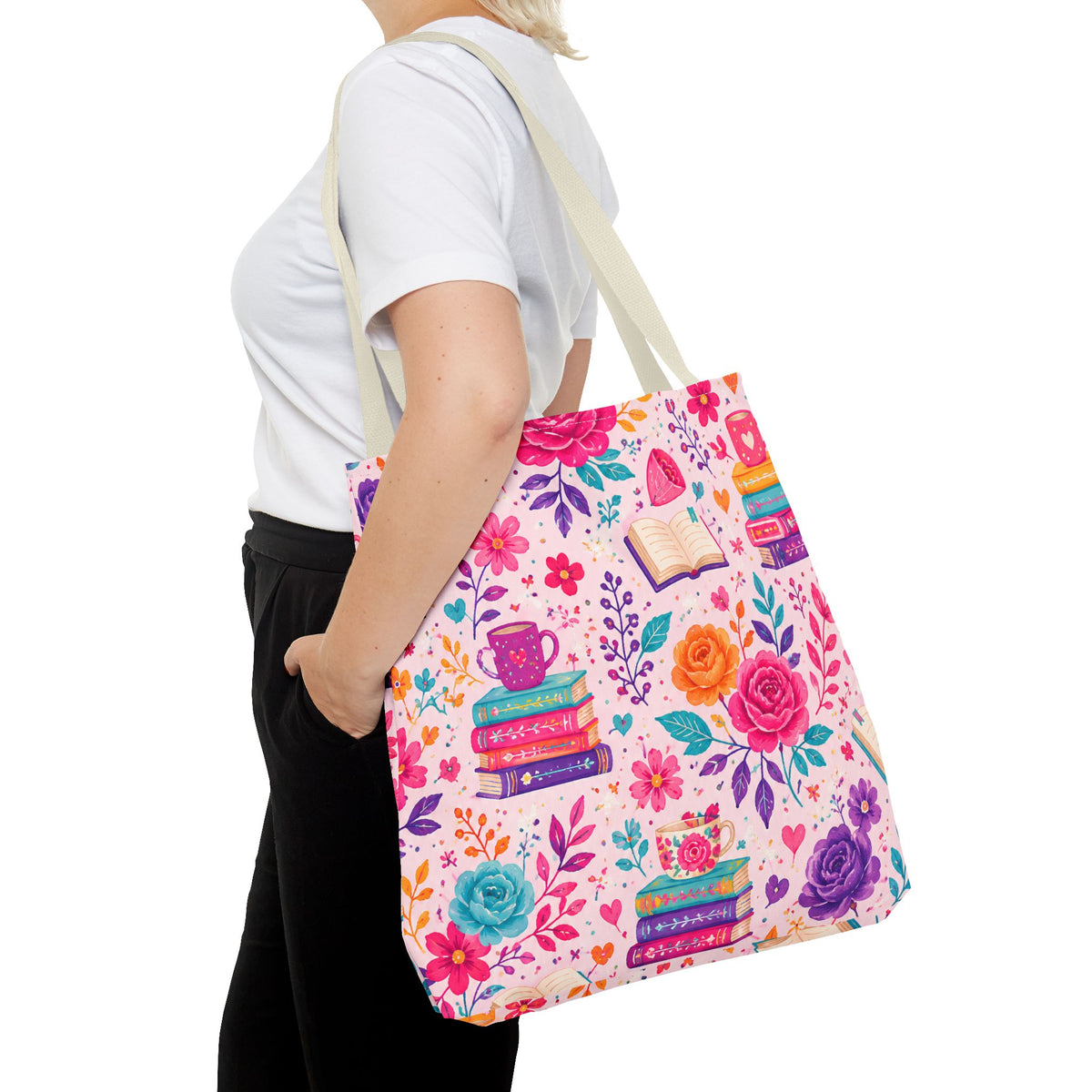 Enchanted Book Floral Books Tote Bag — Vintage Garden Print AOP