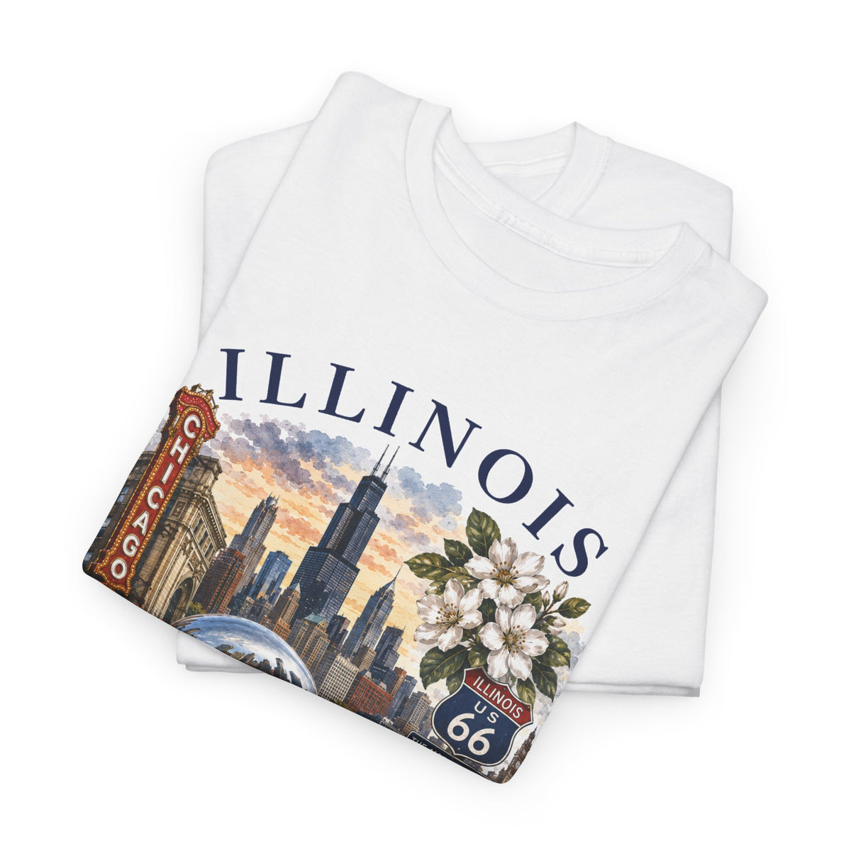 Illinois Vintage Travel T-Shirt — Chicago Route 66 Souvenir Tee
